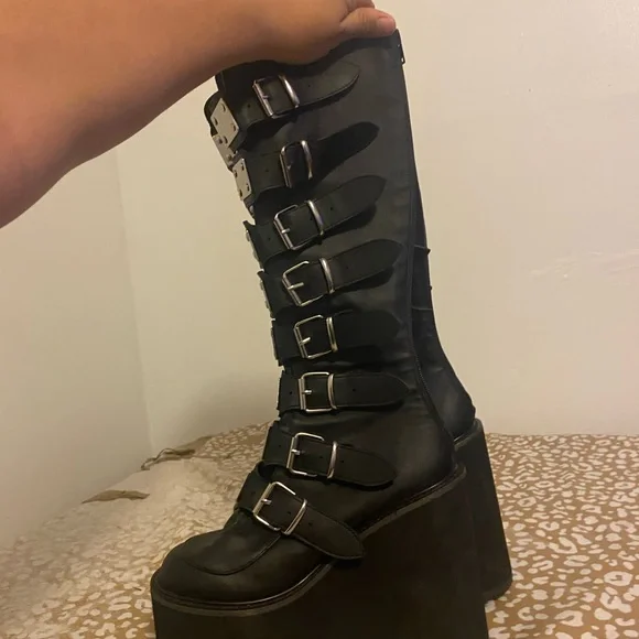 Demonia Black Platform Buckle Boots - Picture 5 of 8
